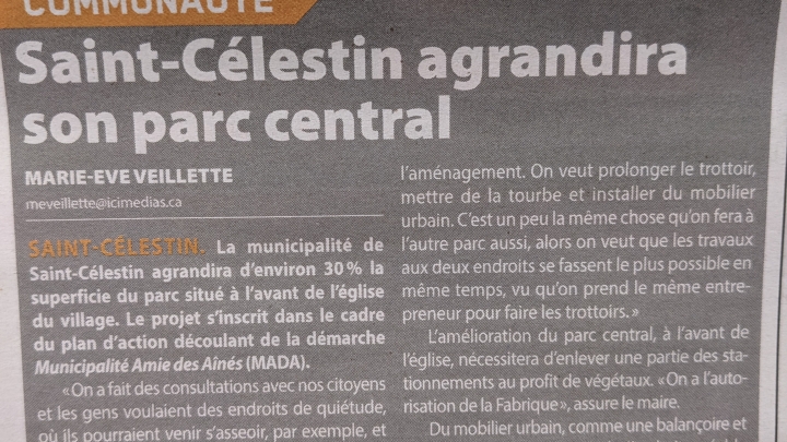 SAINT-CÉLESTIN AGRANDIRA SON PARC CENTRAL