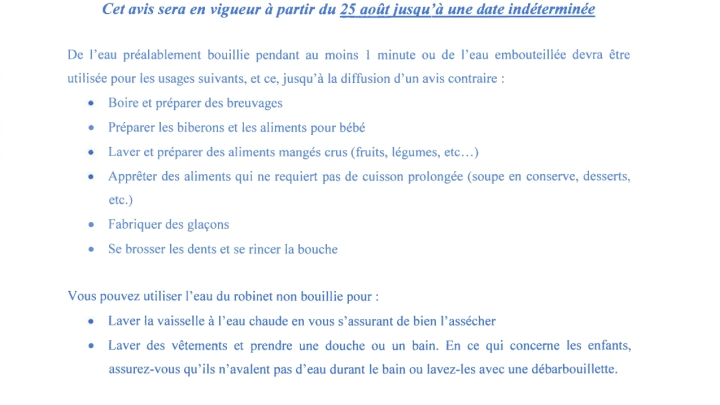 AVIS D'ÉBULLITION PRÉVENTIF