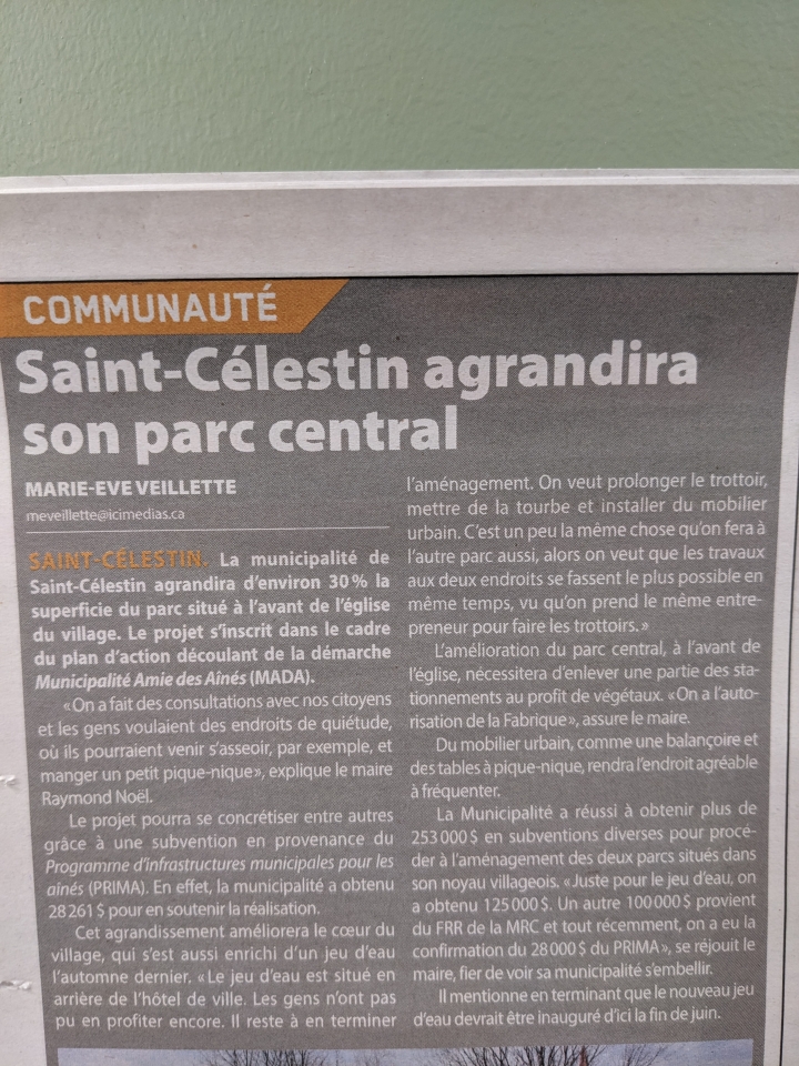 SAINT-CÉLESTIN AGRANDIRA SON PARC CENTRAL