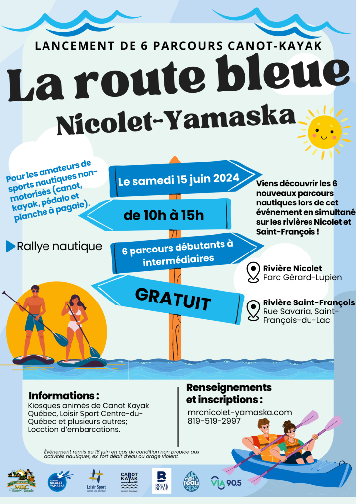 VOGUER SUR LES FLOTS DE LA NICOLET ET DE LA SAINT-FRANÇOIS AVEC LE LANCEMENT DE LA ROUTE BLEUE DE LA MRC DE NICOLET-YAMASKA