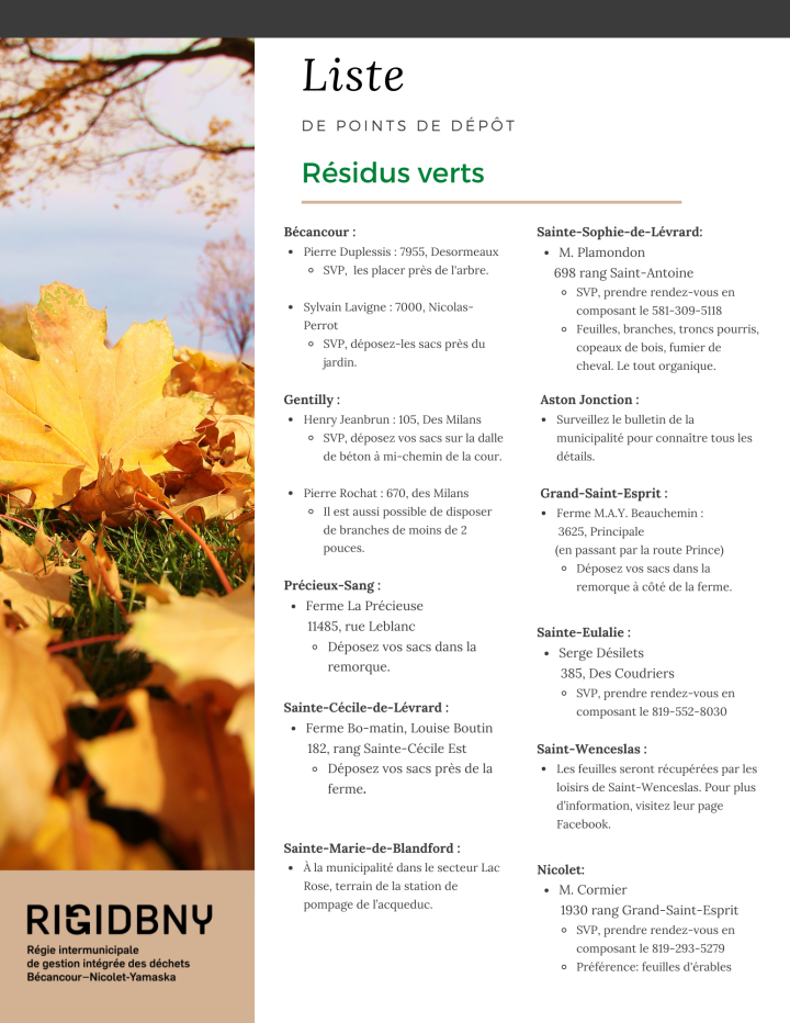 COLLECTE DES FEUILLES D'AUTOMNE : POINTS DE DÉPOT